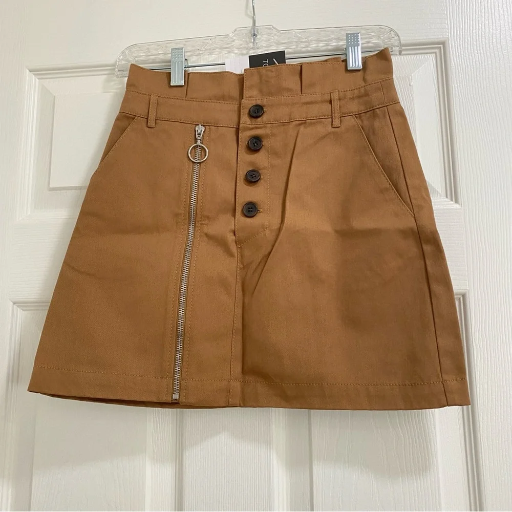 NWT Topshop Tan Ruffle Button Mini Skirt add 2 XS